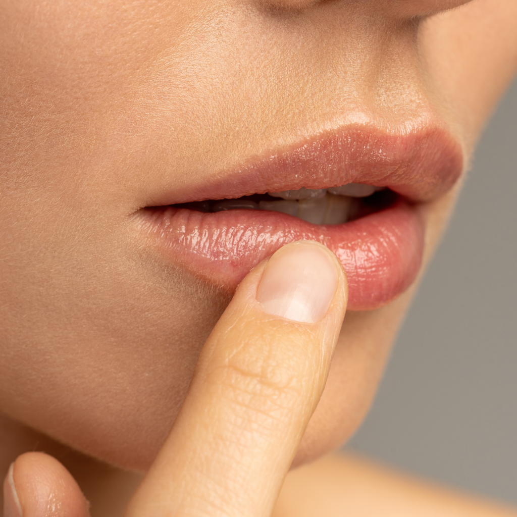 close up woman face nude lips